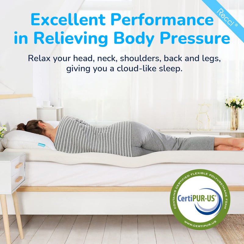 RECCI Memory Foam Mattress Topper for College Dorm, Pressure-Relieving Mattress Topper for Back Pain, Non-Slip Design with Removable & Washable Cover, CertiPUR-US Certified, 3 Inch TwinXL - Image 2